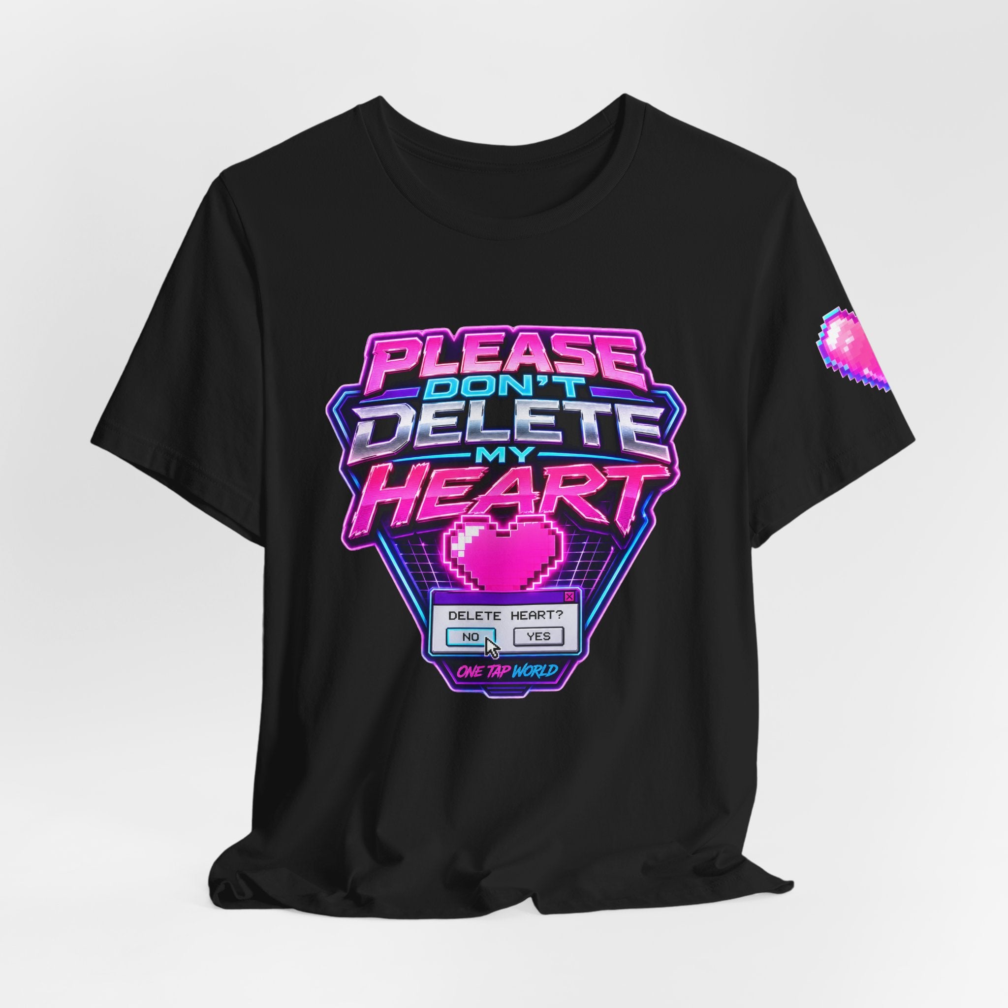Please Don't Delete My Heart Graphic Tee — Retro Neon Gaming Love T-Shirt